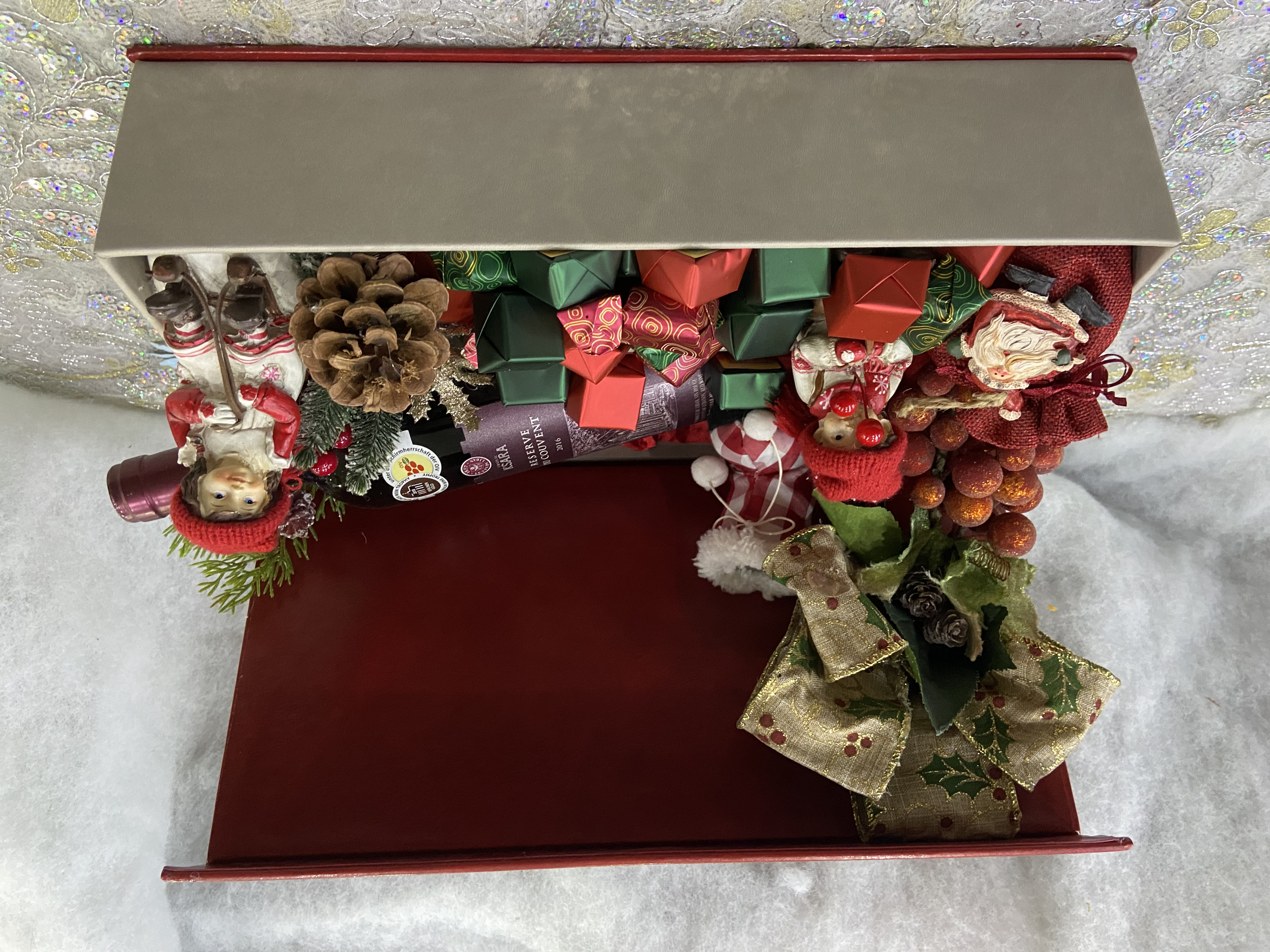 Christmas leather box filled with chocolate 