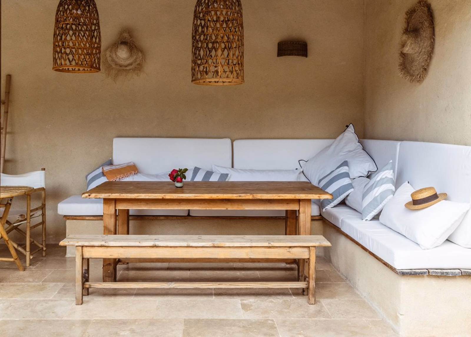 Covered terrace dining area in the main farmhouse