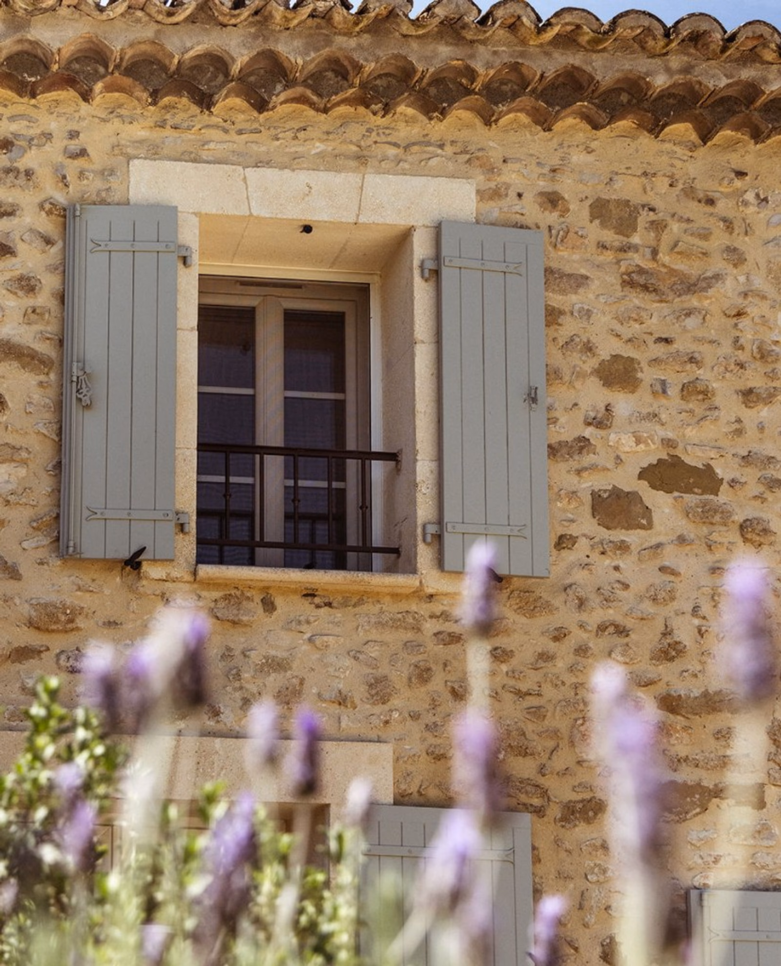Stone facade and lavender at Mas Millésime