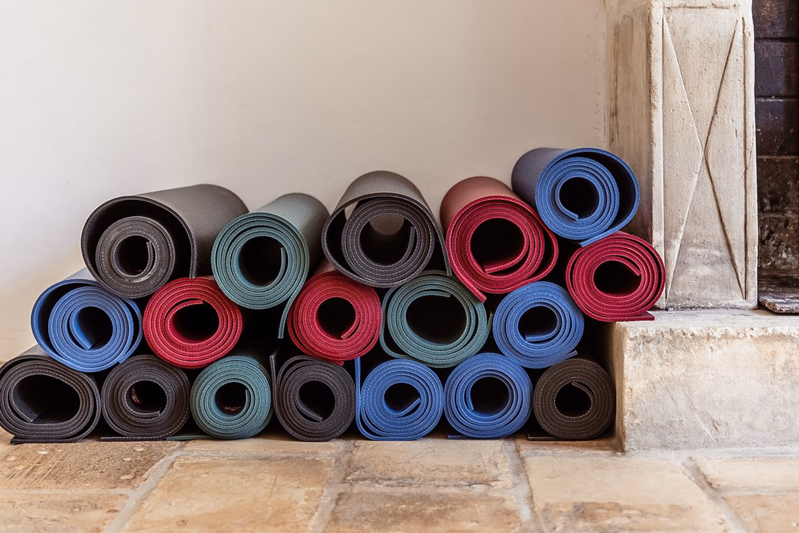 Yoga mats and props ready for practice