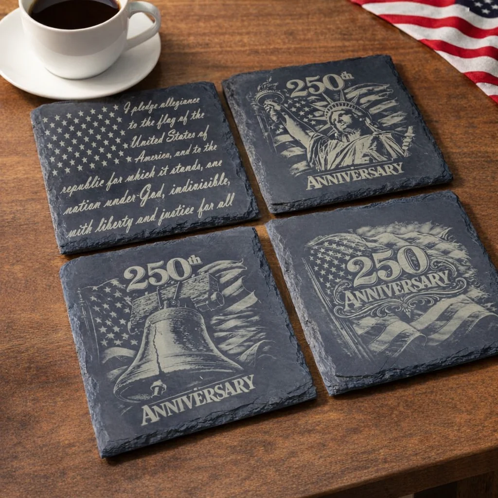 Honoring America’s 250th Anniversary: The Art and Craftsmanship Behind Laser Engraved Slate Coasters
