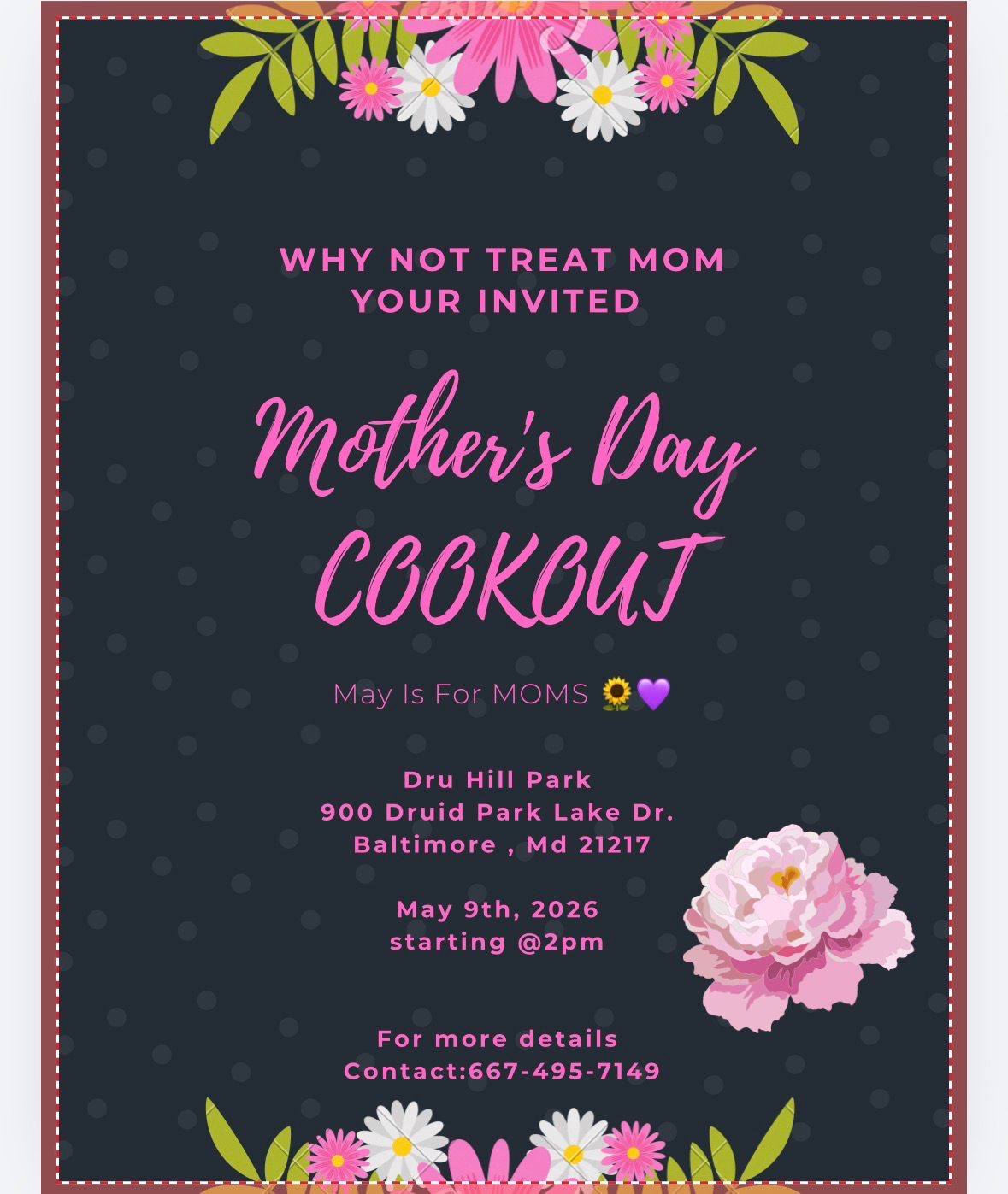 Celebrate Mother’s Day in Baltimore: Join Our First Annual Family Brunch & Cookout at Druid Hill Park