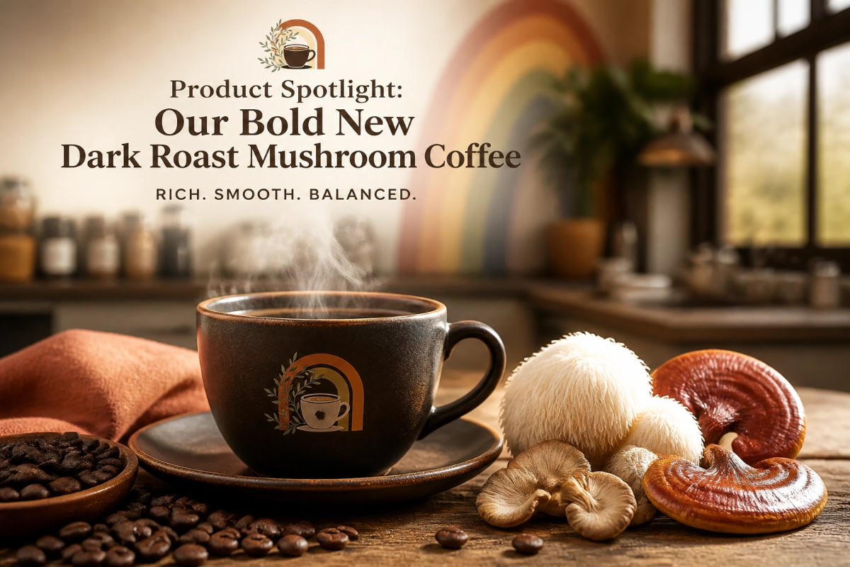 Unlock Your Morning Potential: Introducing Coffee with Mushrooms—Dark Roast from Harper’s Rainbow Brew