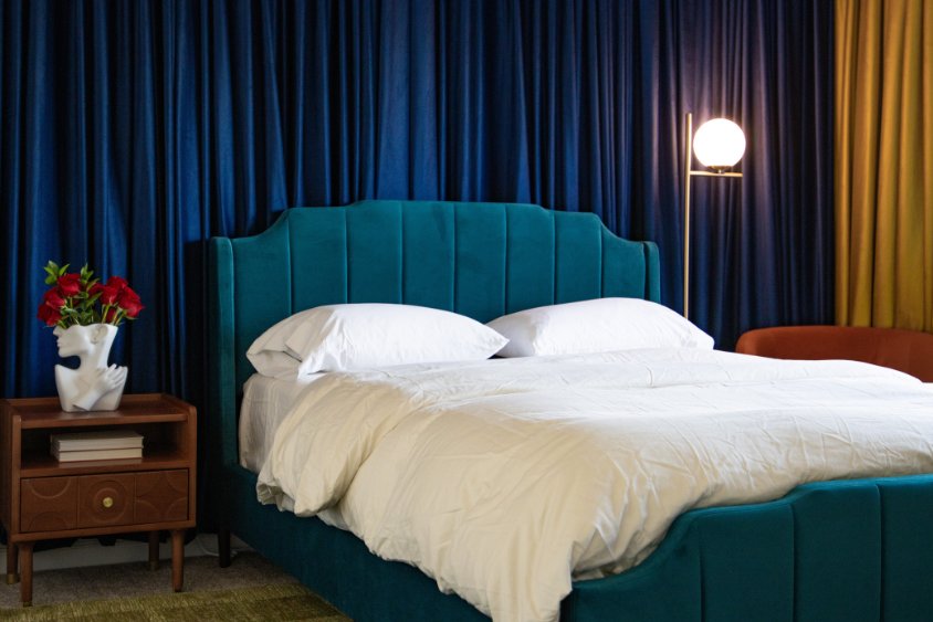 Renter-Friendly Bedroom Makeover with Velvet Curtains (No Paint or Wallpaper Needed)