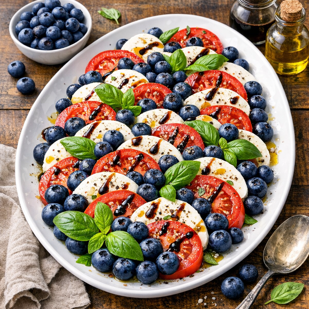 Fresh & Festive: Enjoy a Guilt-Free 4th of July with This Blueberry Caprese Platter and Blueberry Vinaigrette