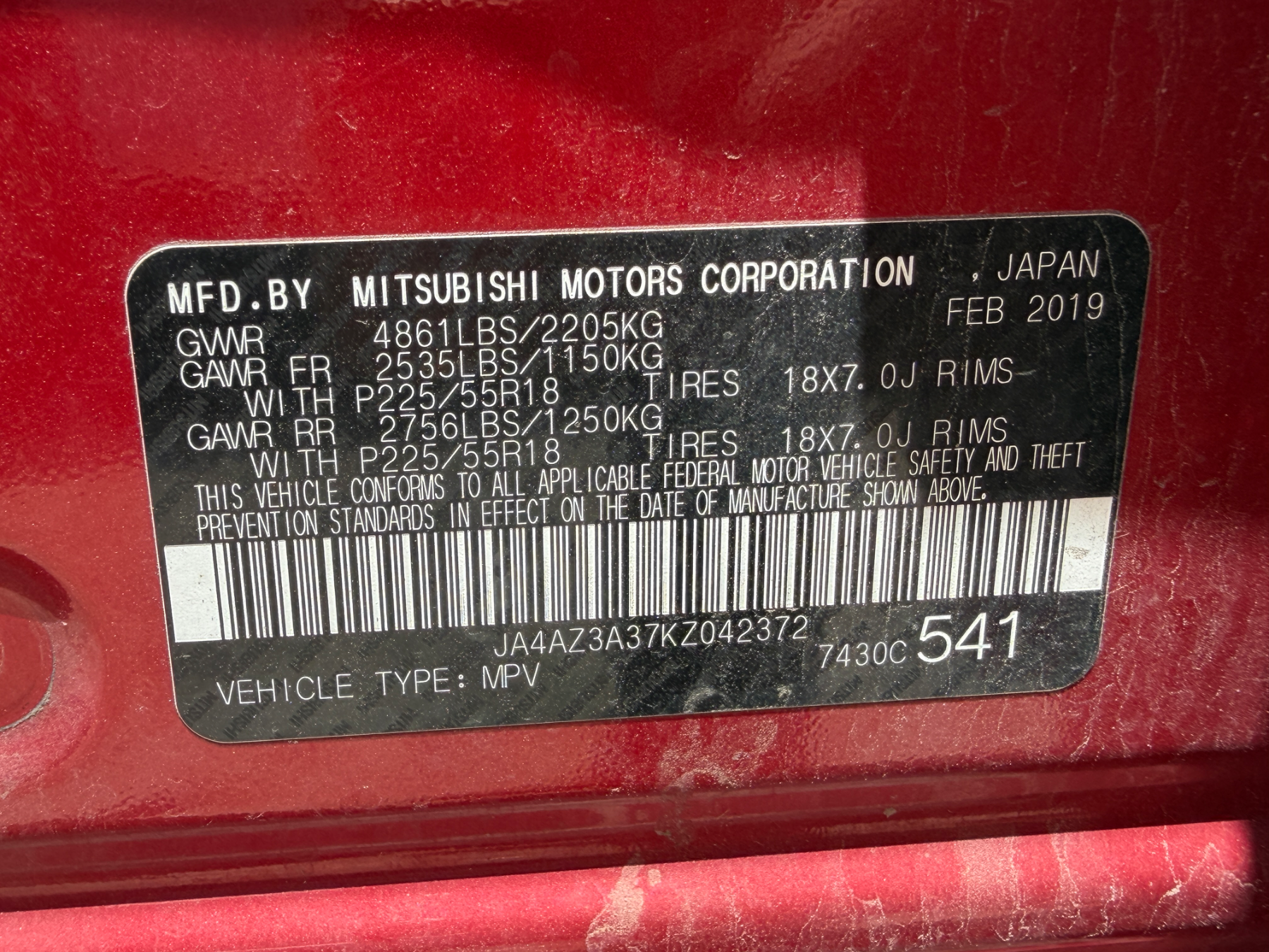 Mitsubishi Outlander 2019 para partes VIN