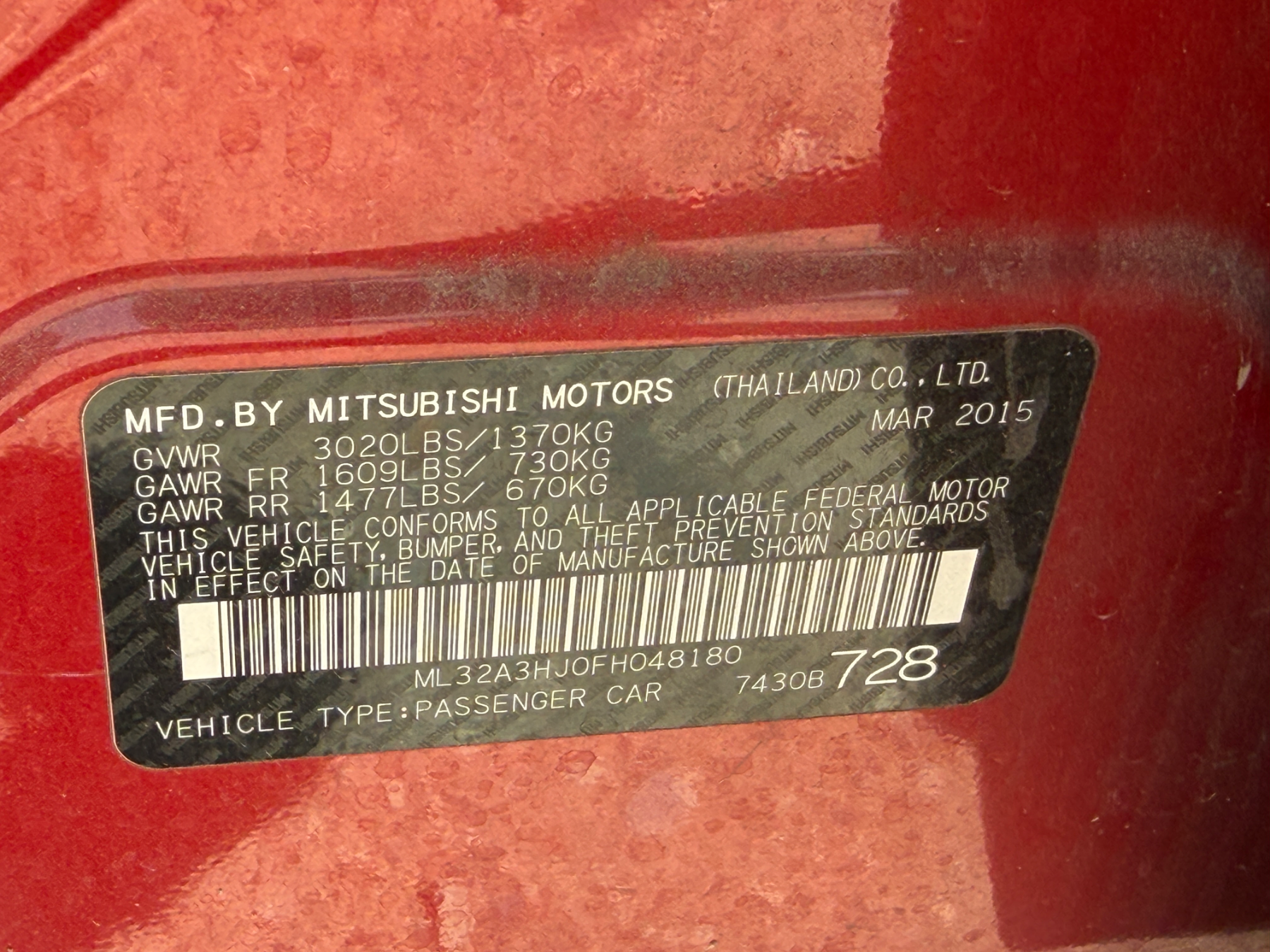 Mitsubishi Mirage 2016 para partes VIN
