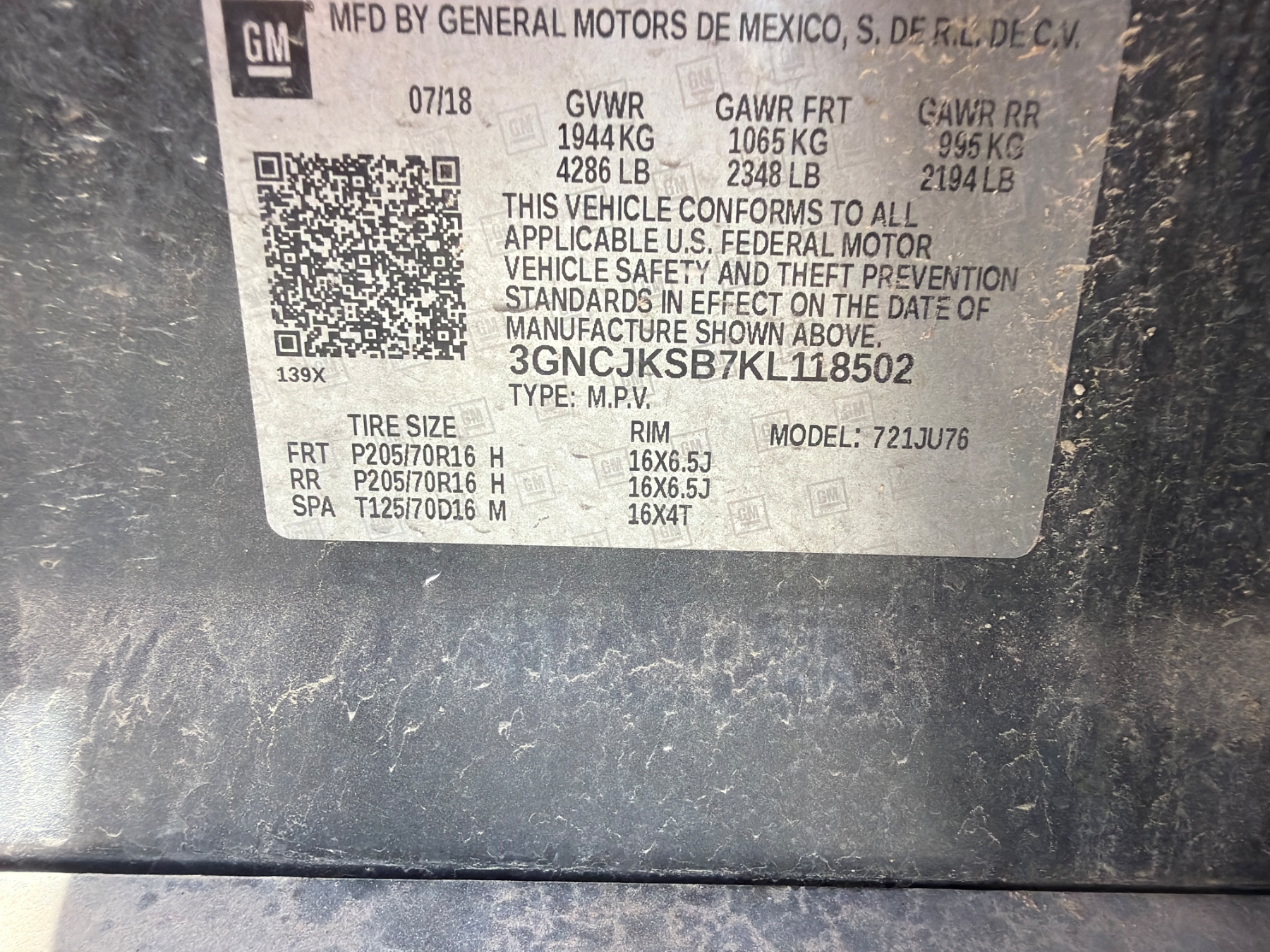 Chevrolet Trax 2016 para partes VIN