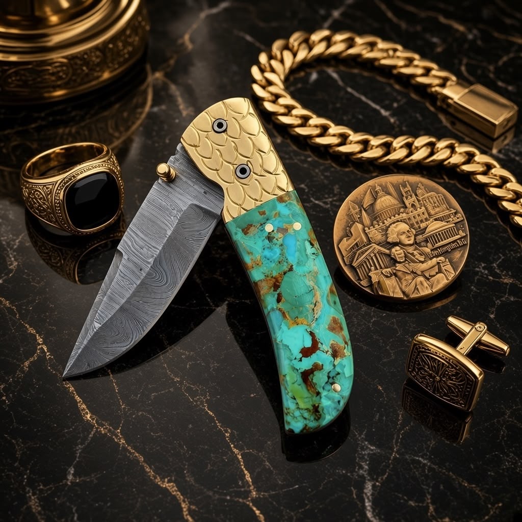 Folding knife handle peeking out of a denim pocket