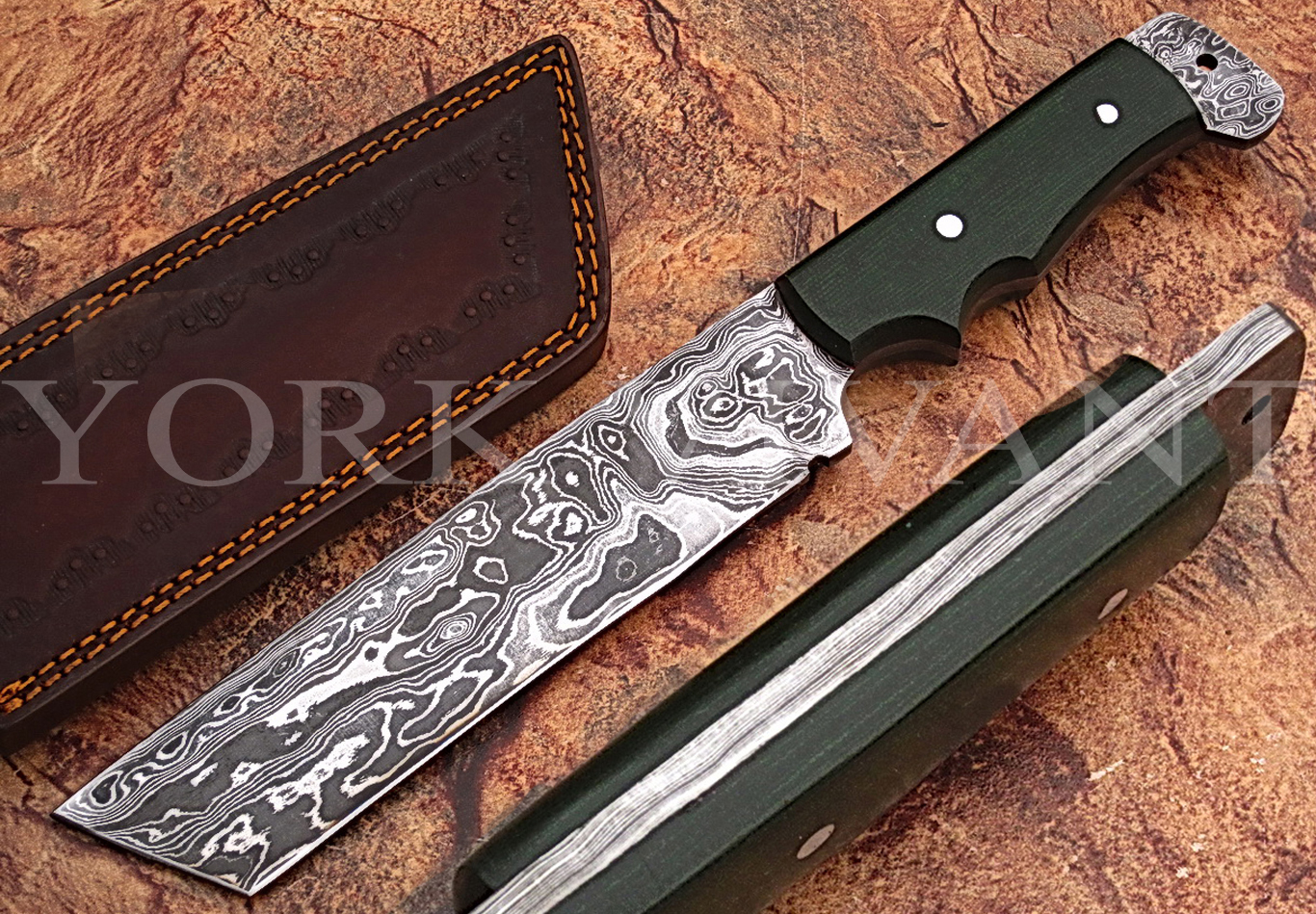 Damascus steel fixed blade hunting/skinner/camping outdoor knife with micarta handle
