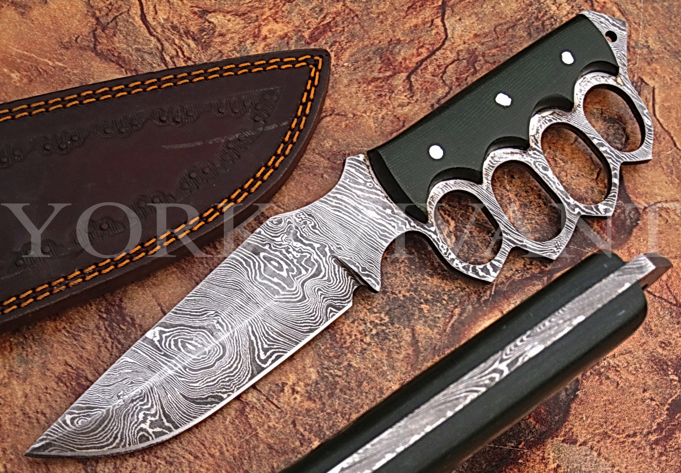 Damascus steel hunting Trench knife with Damascus steel Blade & Knuckles