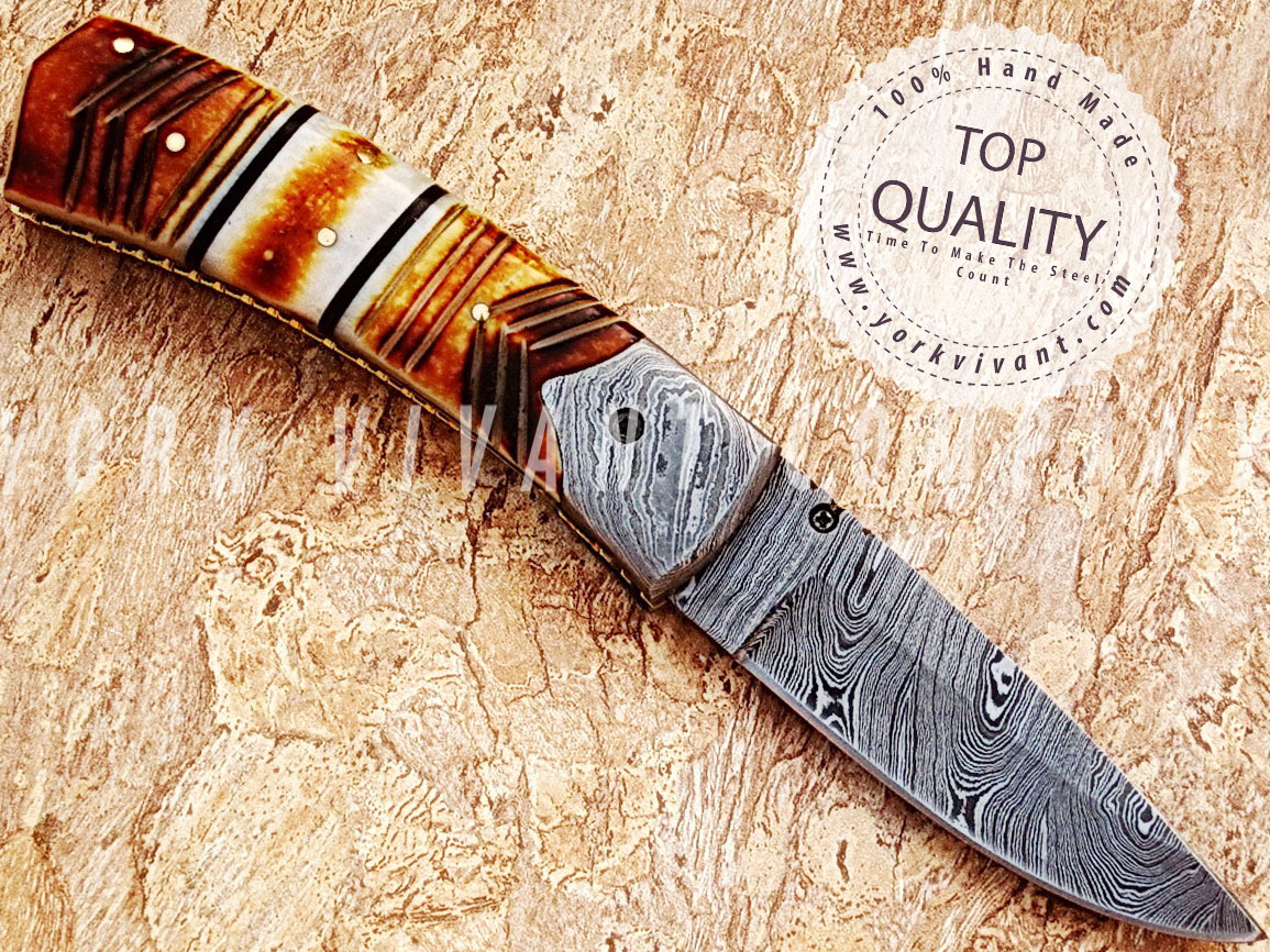 Damascus folding pocket knife