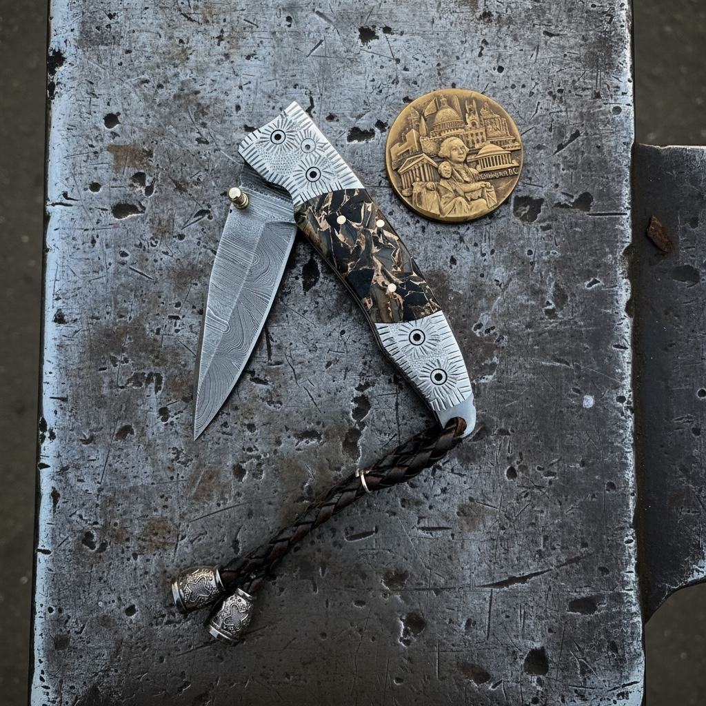 York Vivant Handcrafted Damascus Steel Folding Luxury Knife