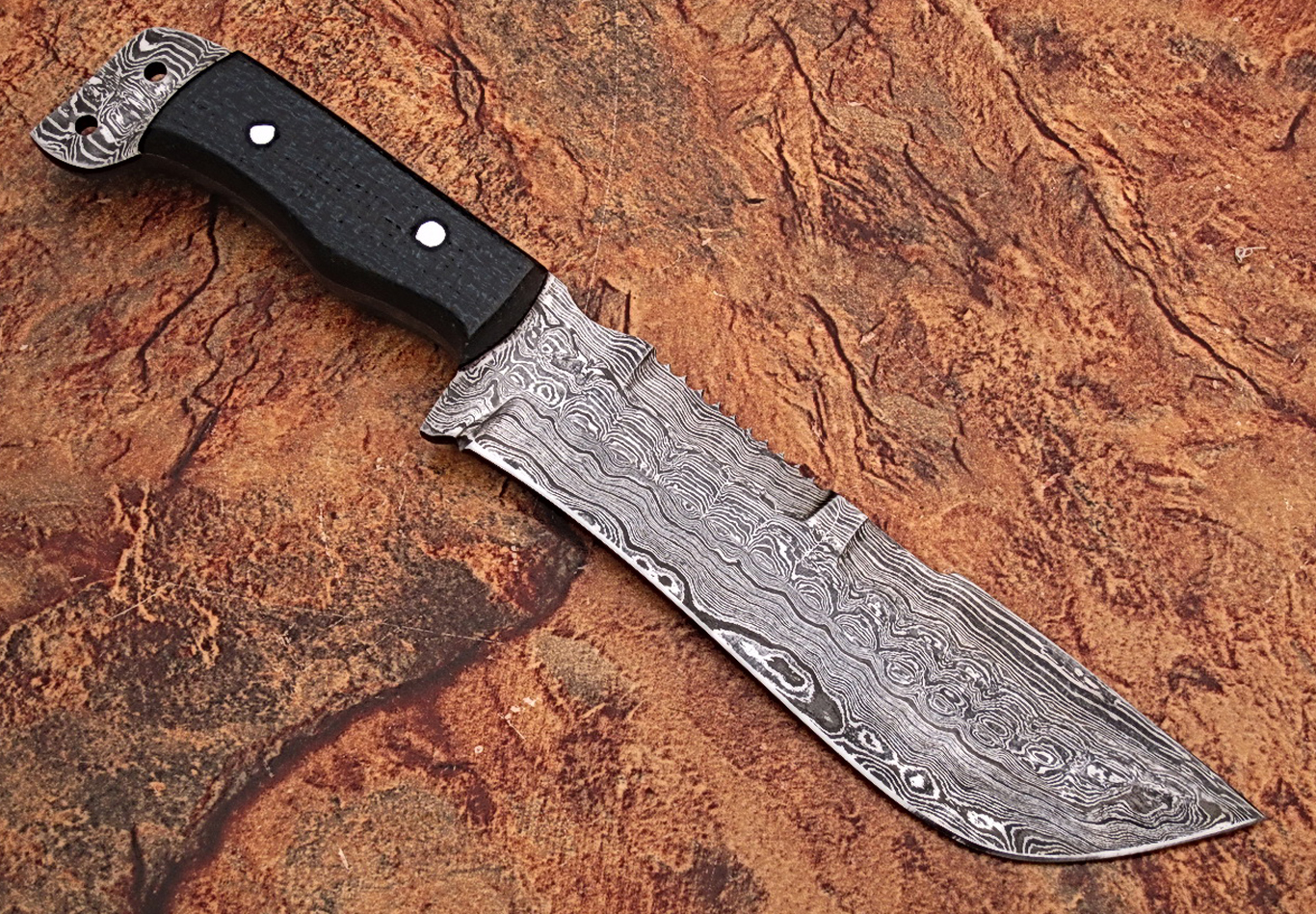 Damascus steel Tracker Knife with Black Micarta handle