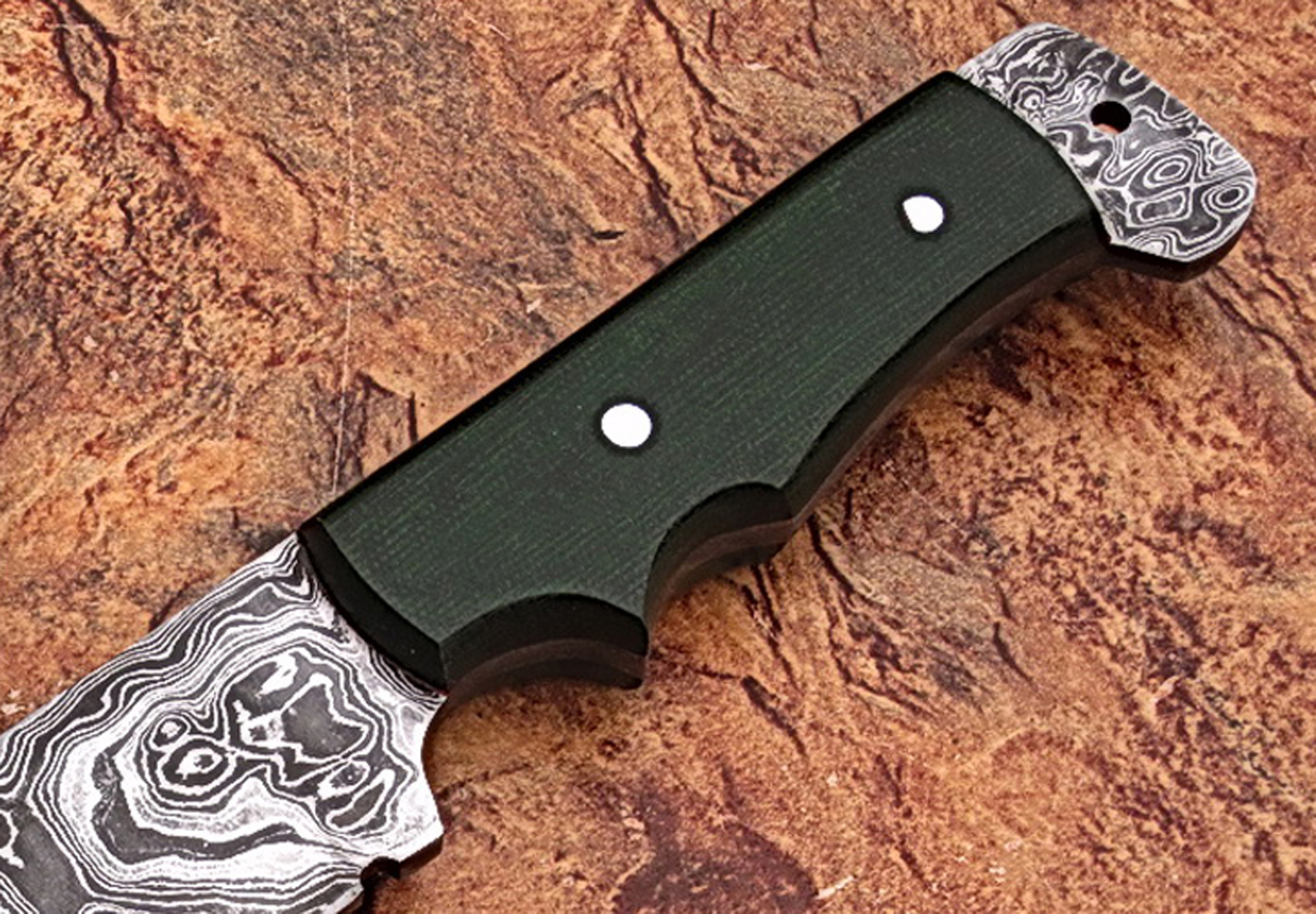 Damascus steel fixed blade hunting/skinner/camping outdoor knife with micarta handle