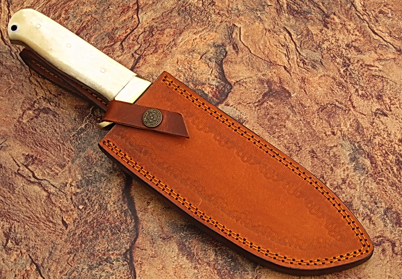 Engraved Damascus hunting sword and knife set product photo