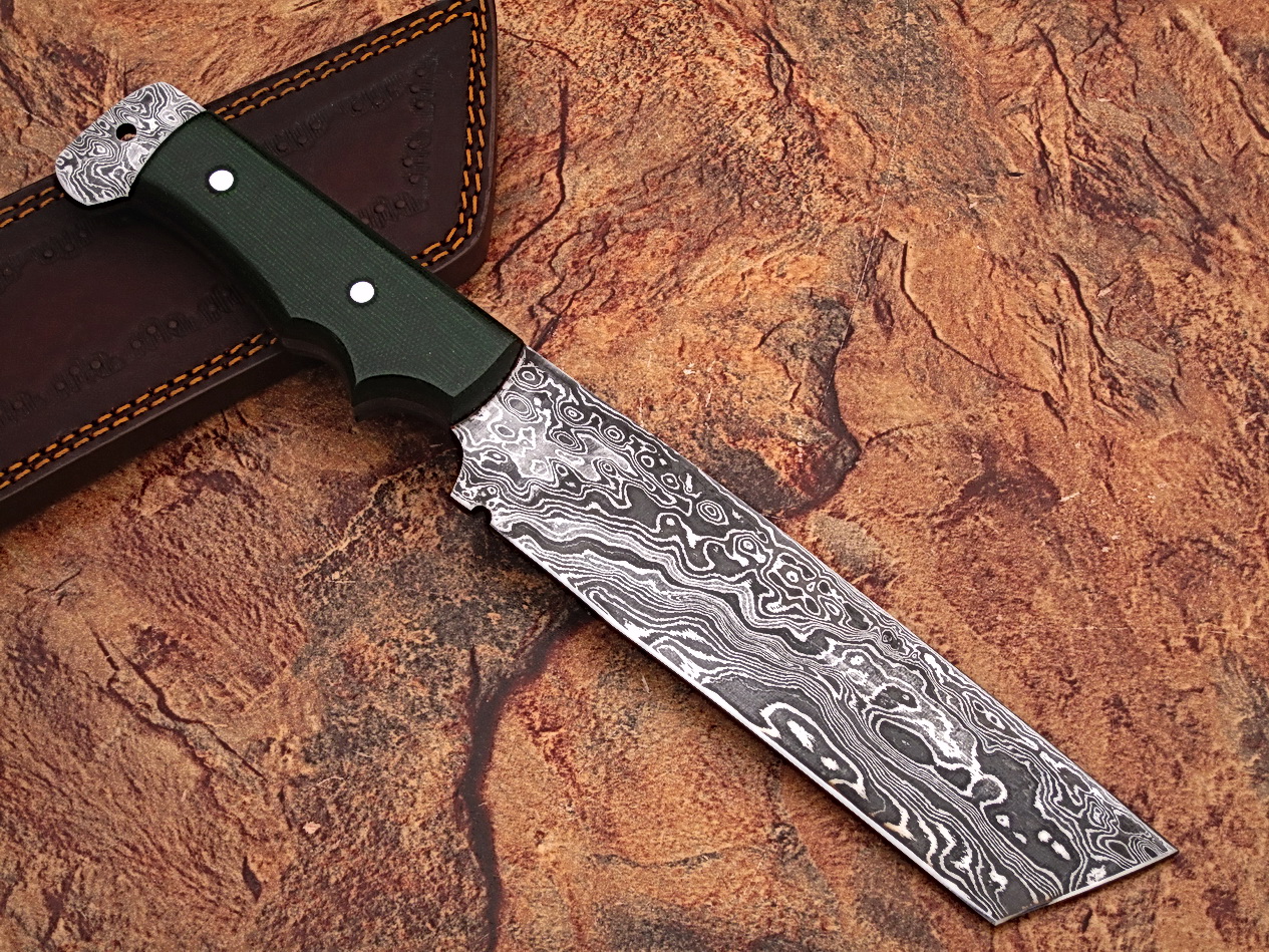 Damascus steel fixed blade hunting/skinner/camping outdoor knife with micarta handle