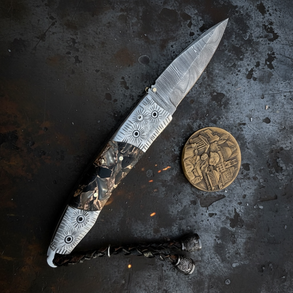 York Vivant Handcrafted Damascus Steel Folding Luxury Knife