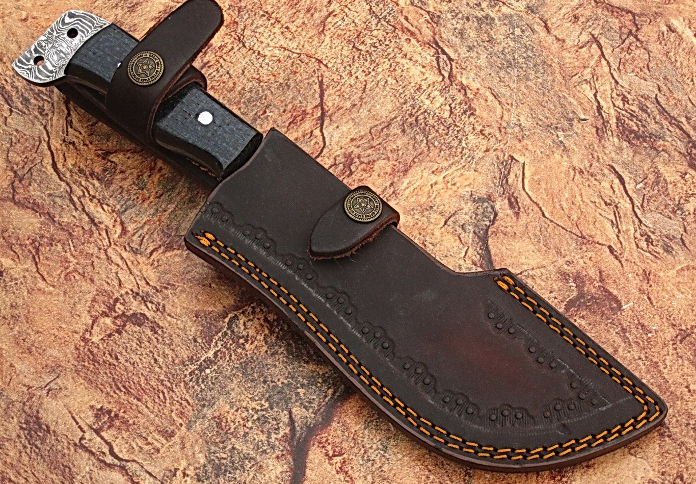 Damascus steel Tracker Knife with Black Micarta handle