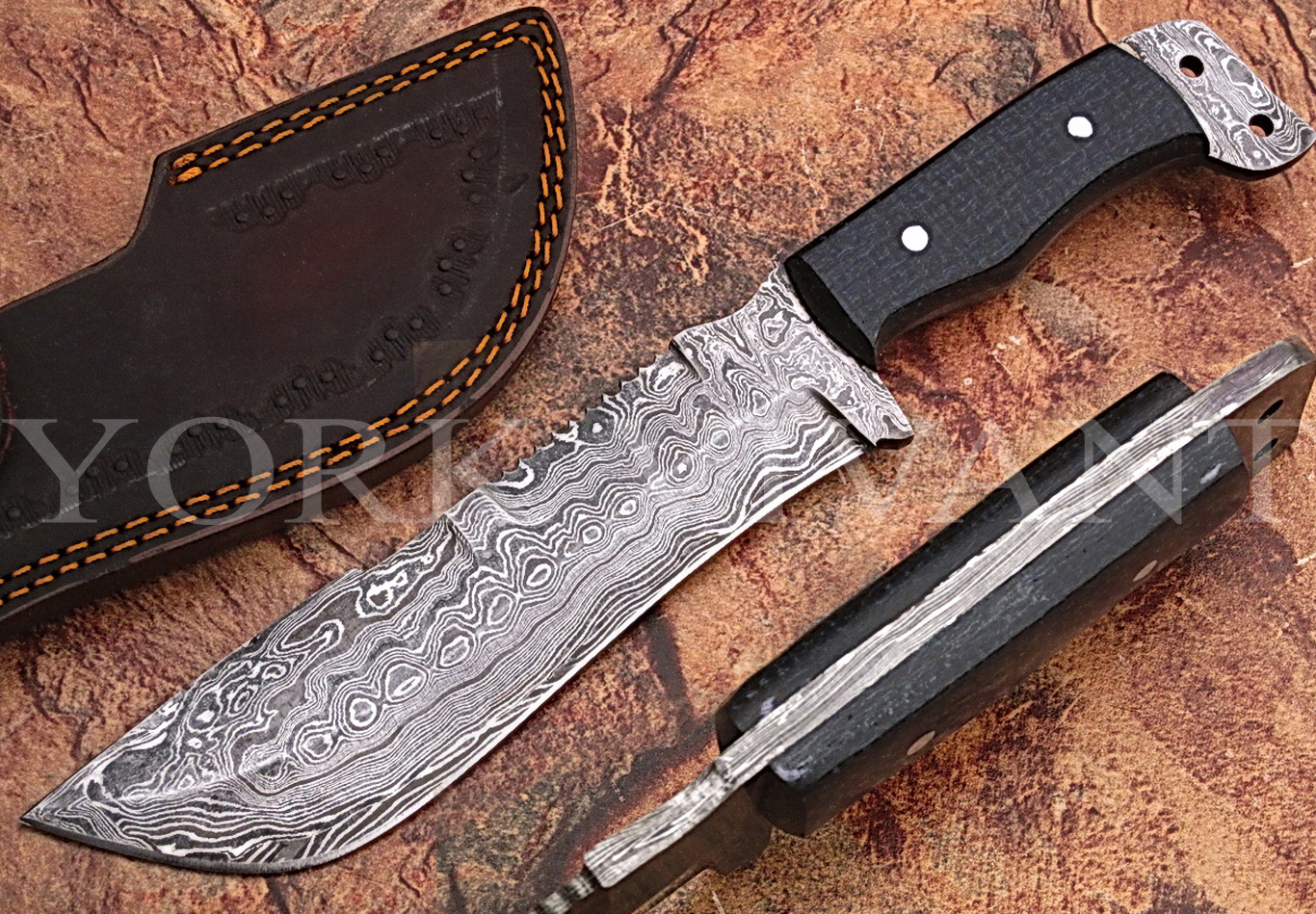 Damascus steel Tracker Knife with Black Micarta handle