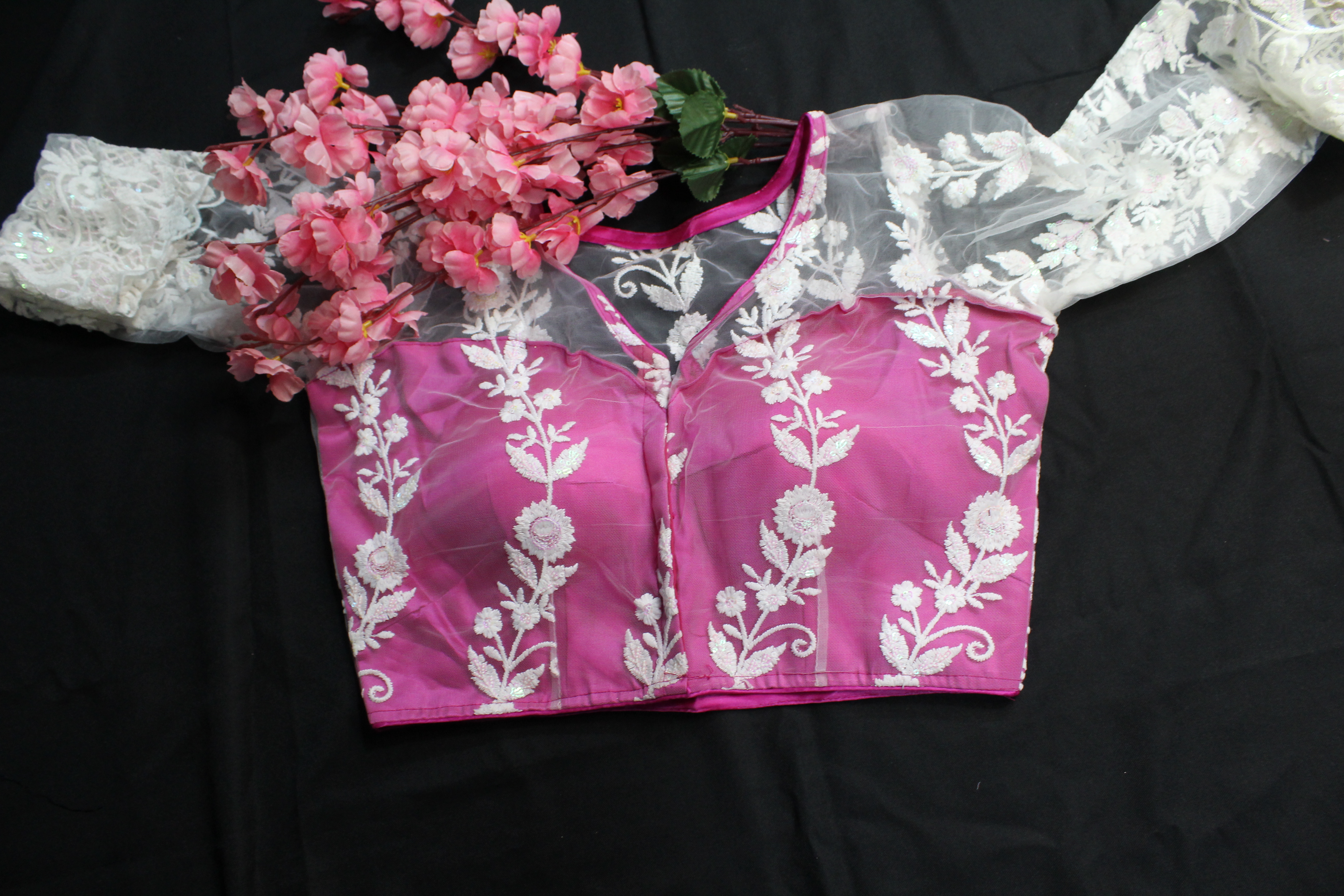 White and Pink Embroidery Blouse