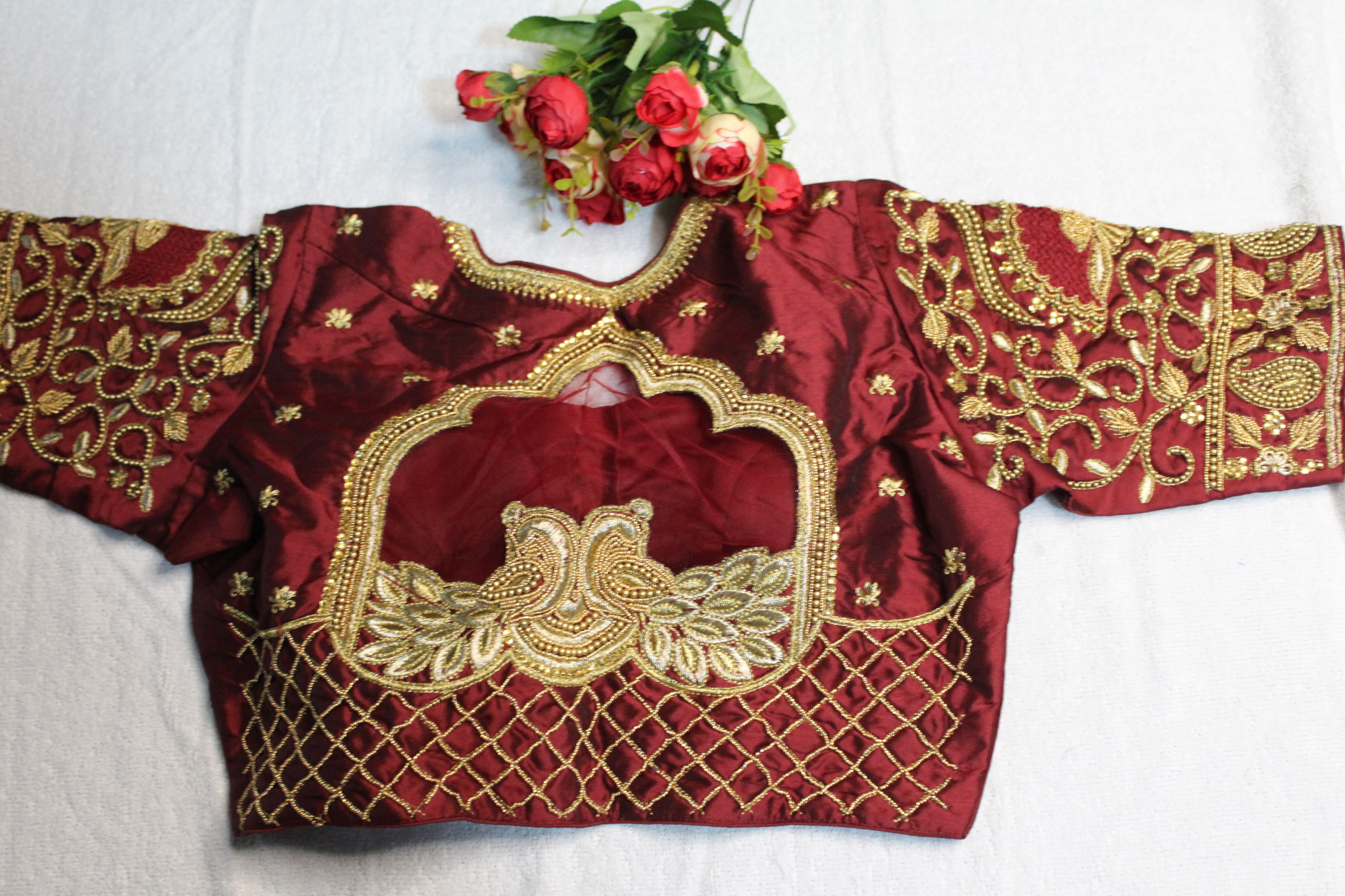 Rich Maroon golden embroidery - Thumbnail 3