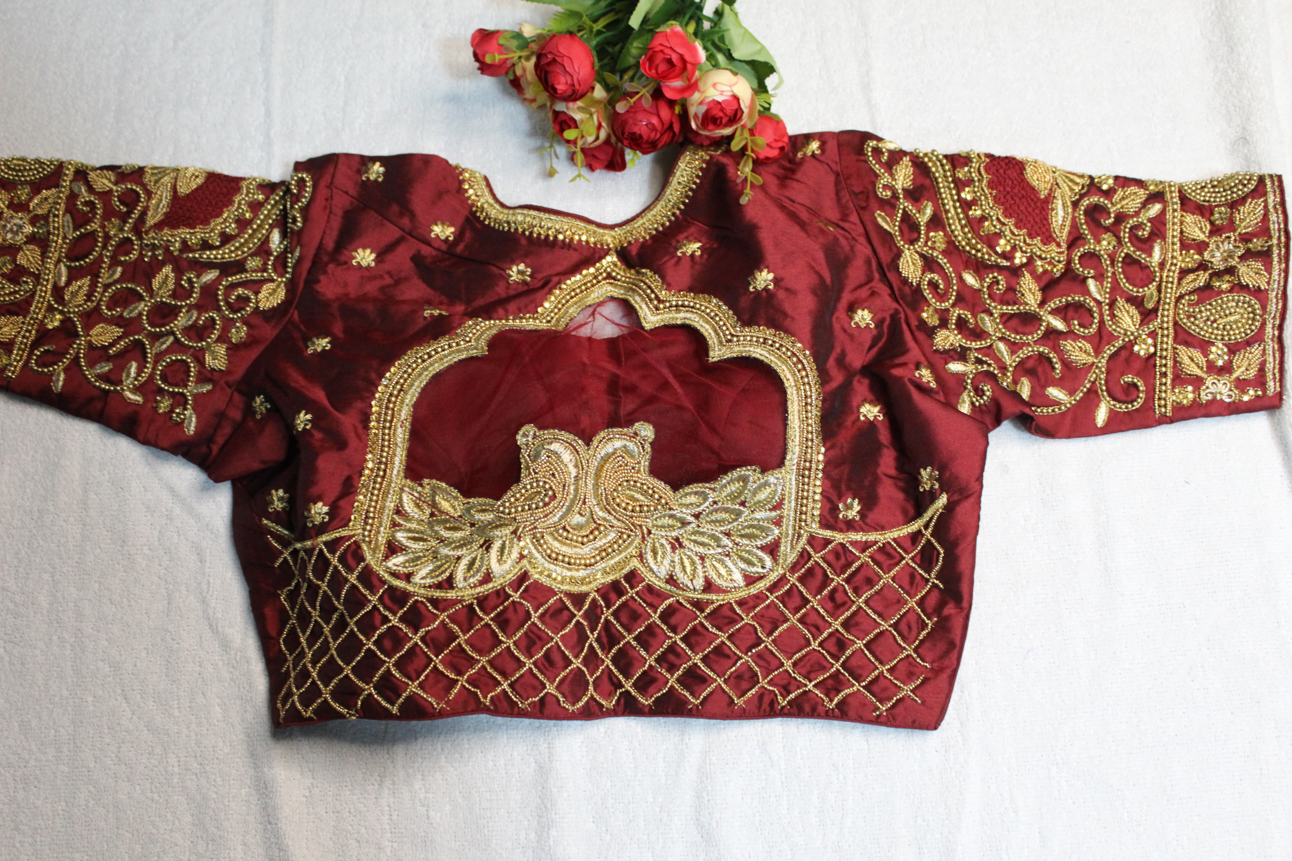 Rich Maroon golden embroidery - Thumbnail 6