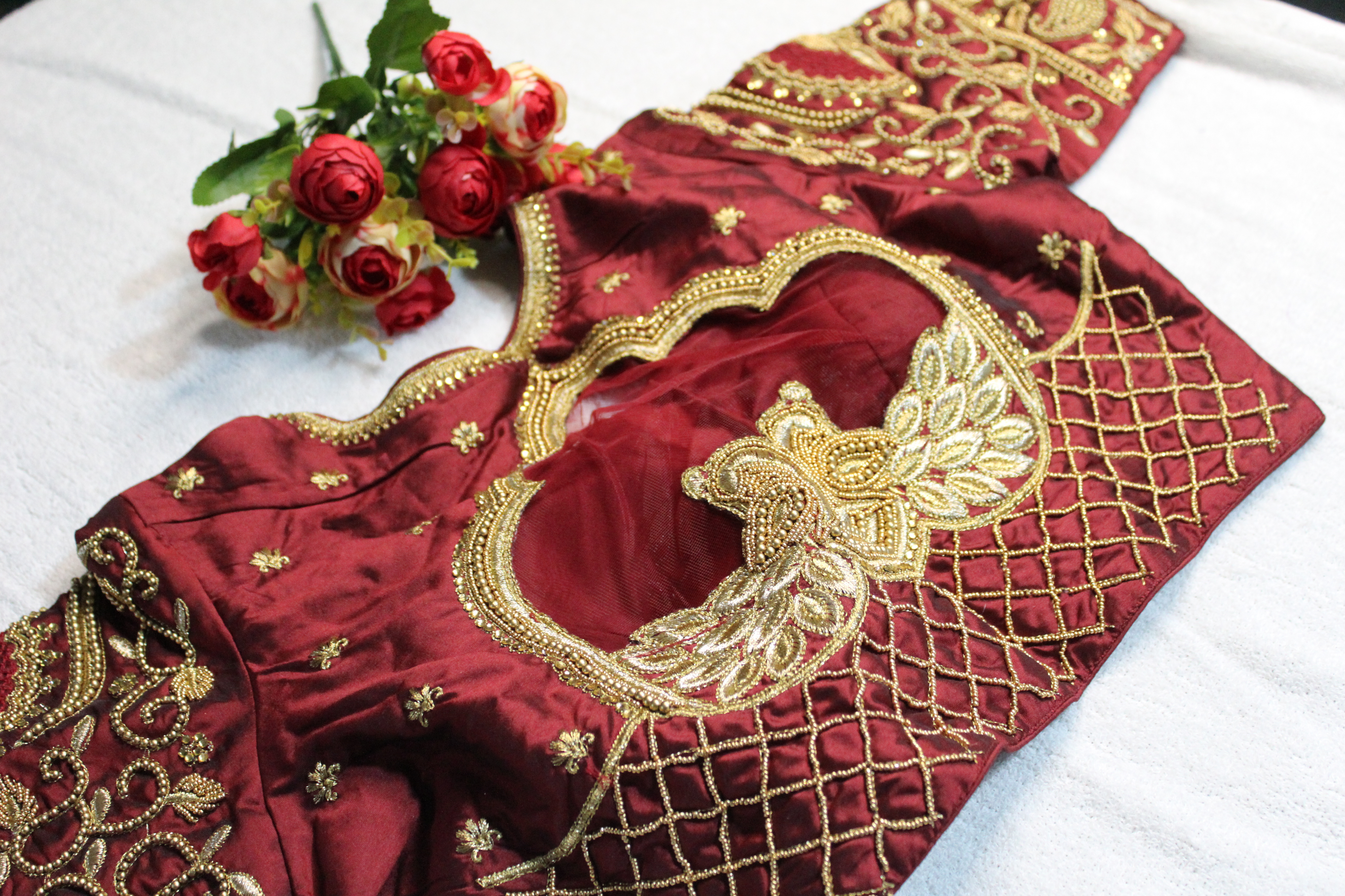 Rich Maroon golden embroidery - Thumbnail 5