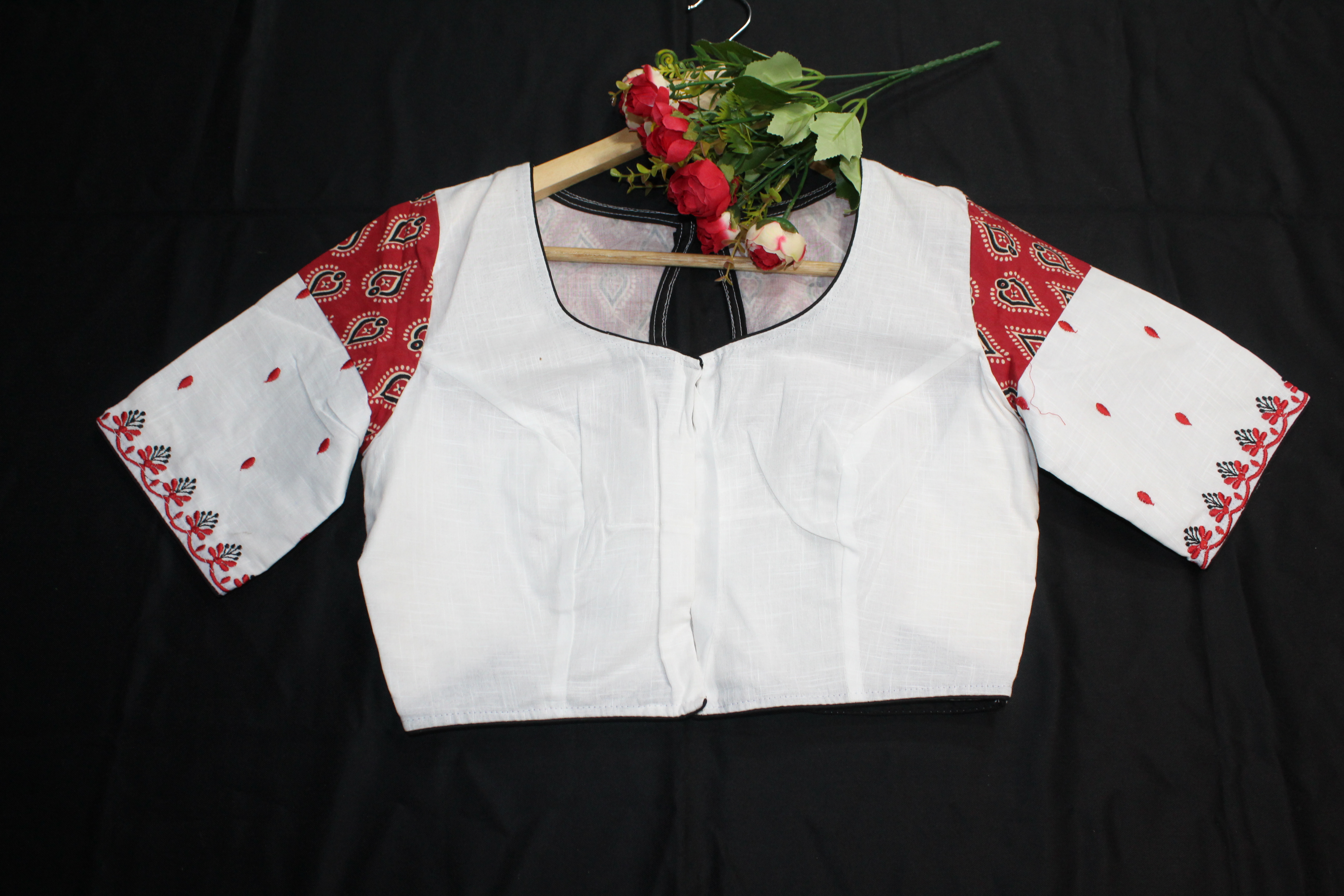 white with red Patterned