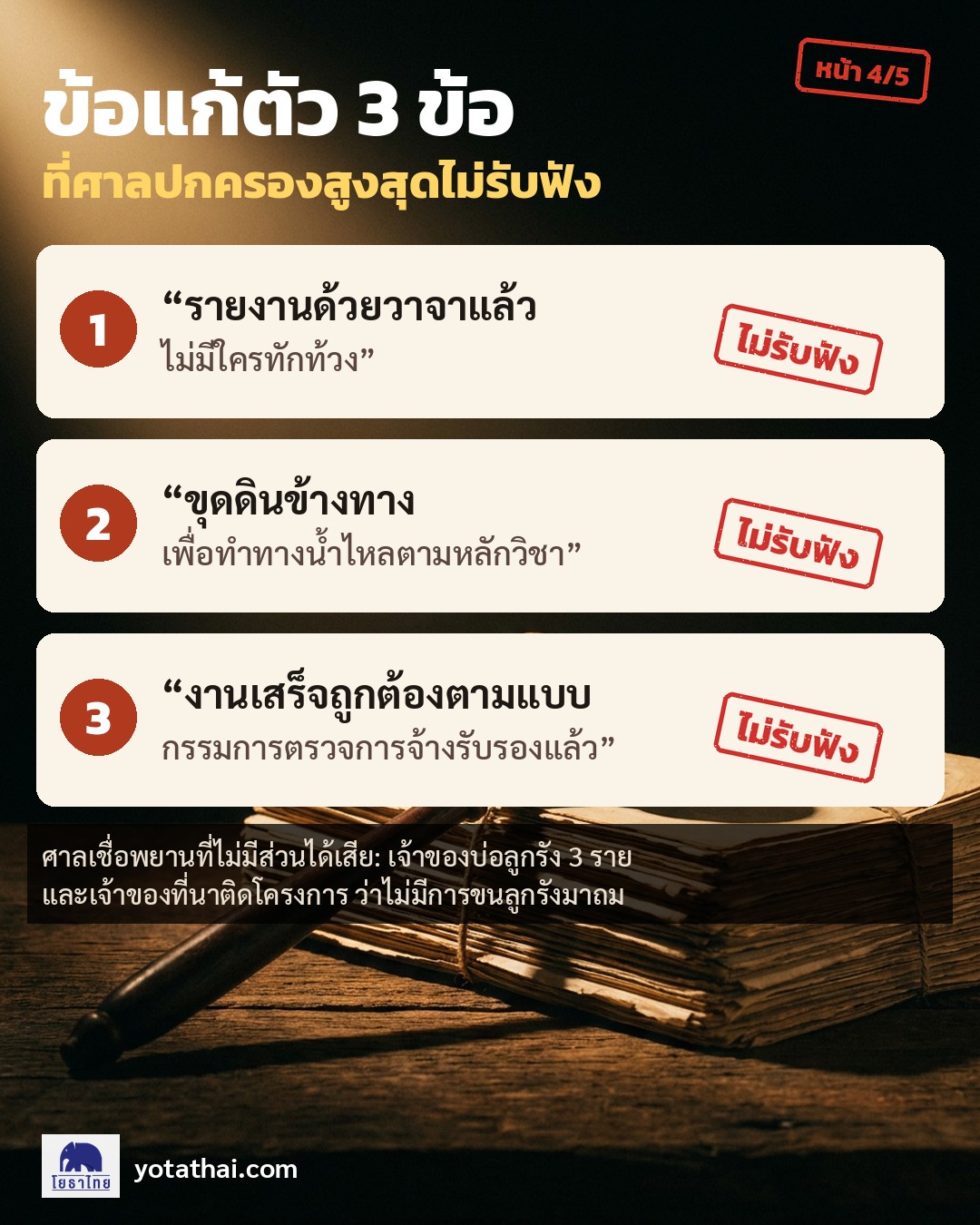 ข้อแก้ตัวของผู้ควบคุมงาน 3 ข้อที่ศาลปกครองสูงสุดไม่รับฟัง