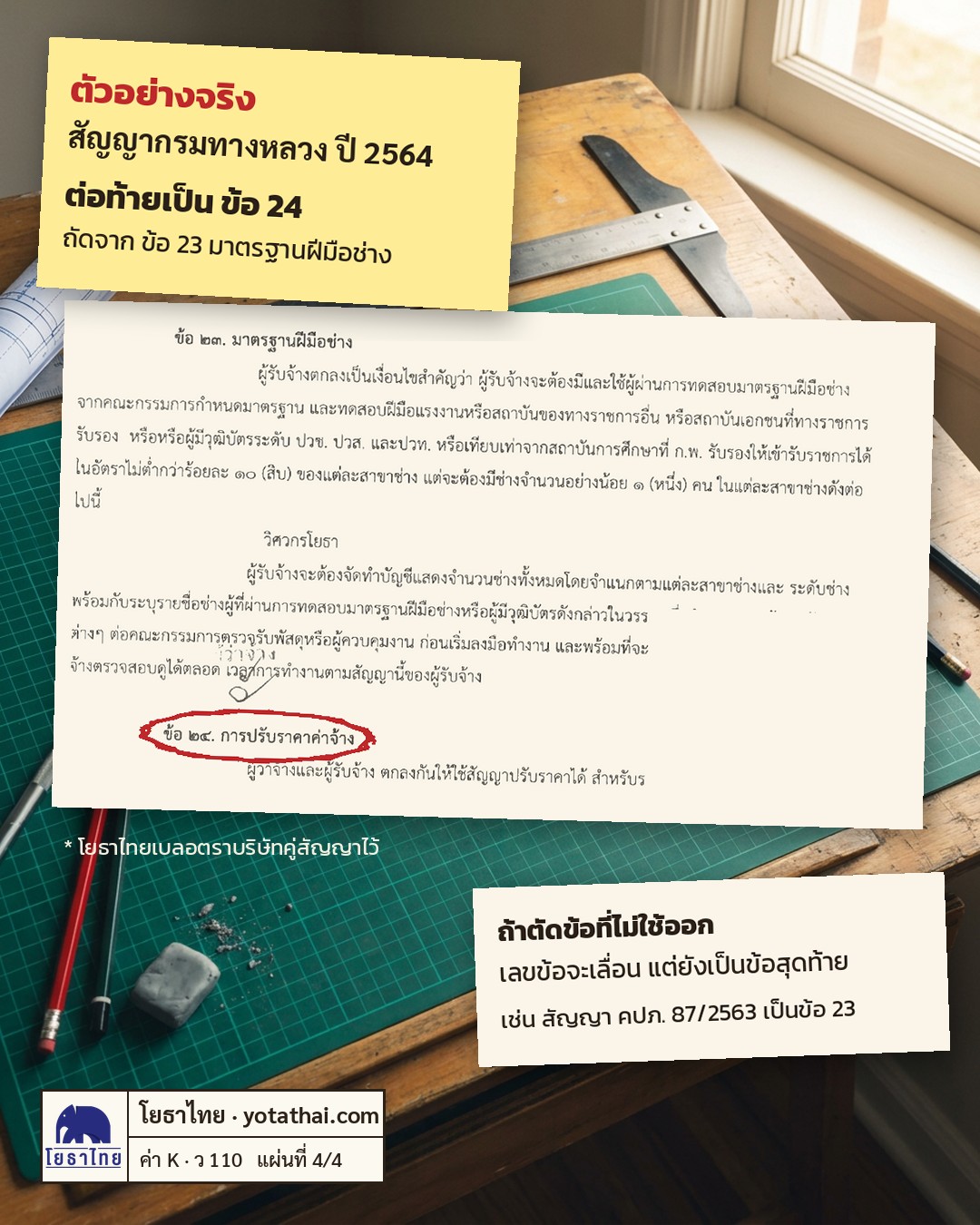 ตัวอย่างสัญญาจ้างก่อสร้างกรมทางหลวง ข้อ 24 การปรับราคาค่าจ้าง ค่า K