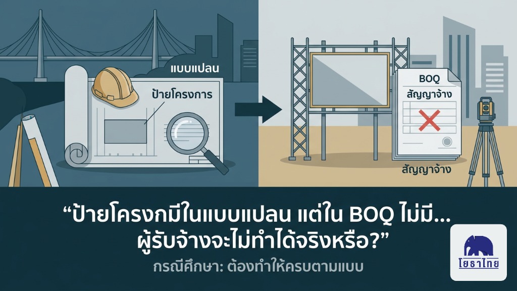 🏗️ “ป้ายโครงการมีในแบบแปลน แต่ใน BOQ ไม่มี… ผู้รับจ้างจะไม่ทำได้จริงหรือ?”