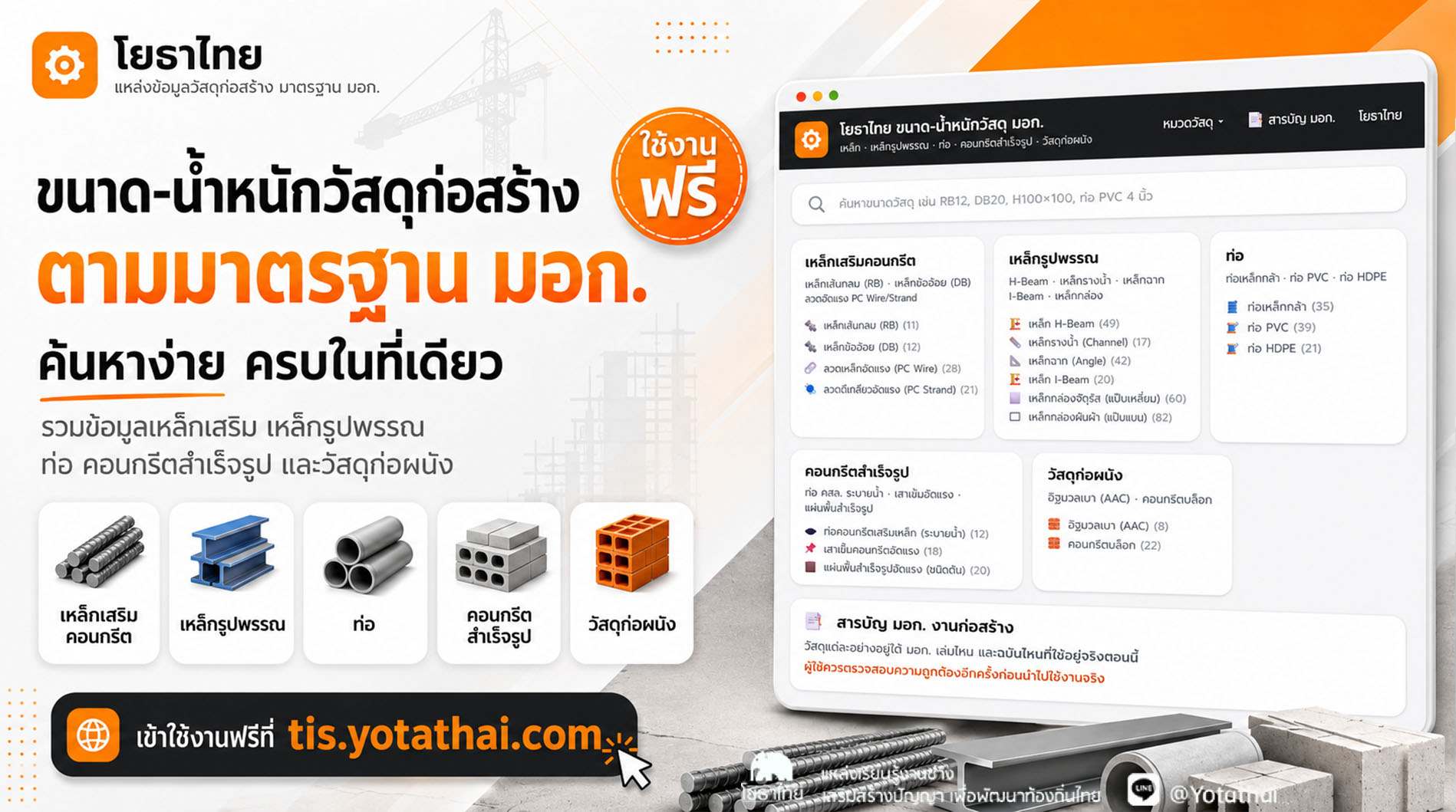 🏗️ โยธาไทยเปิดเว็บ “ขนาด-น้ำหนักวัสดุก่อสร้าง ตามมาตรฐาน มอก.”ค้นหาง่าย ครบในที่เดียว ใช้งานฟรี