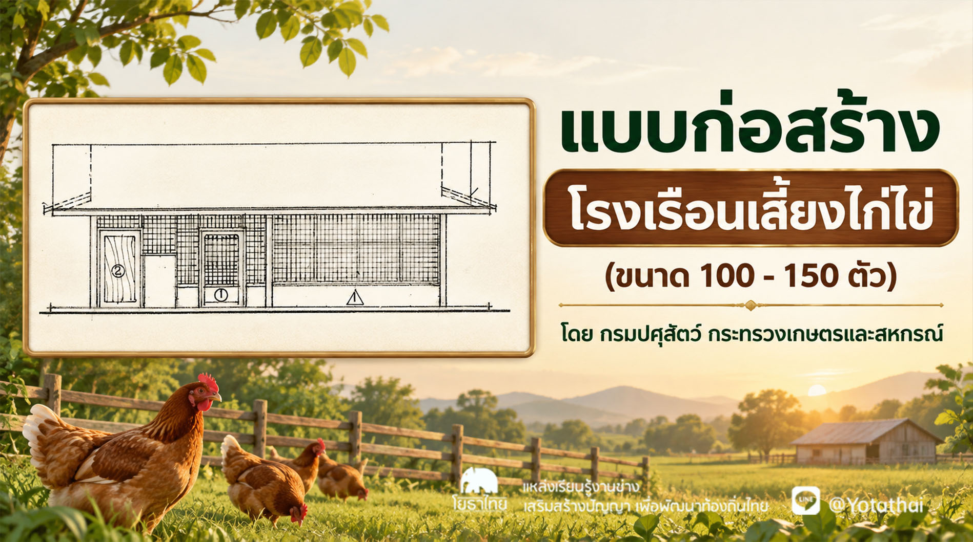 แบบก่อสร้างโรงเรือนเลี้ยงไก่ไข่ (ขนาด 100 - 150 ตัว) โดย กรมปศุสัตว์ กระทรวงเกษตรและสหกรณ์
