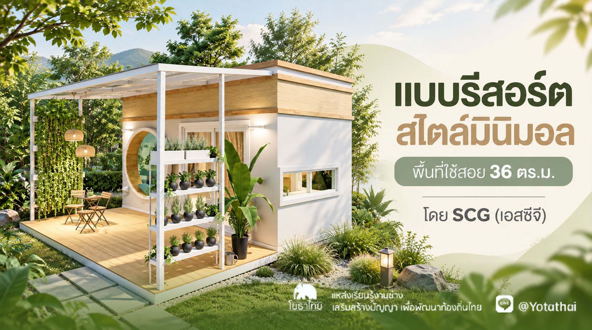 แบบรีสอร์ต สไตล์มินิมอล พื้นที่ใช้สอย 36 ตร.ม. โดย SCG (เอสซีจี)