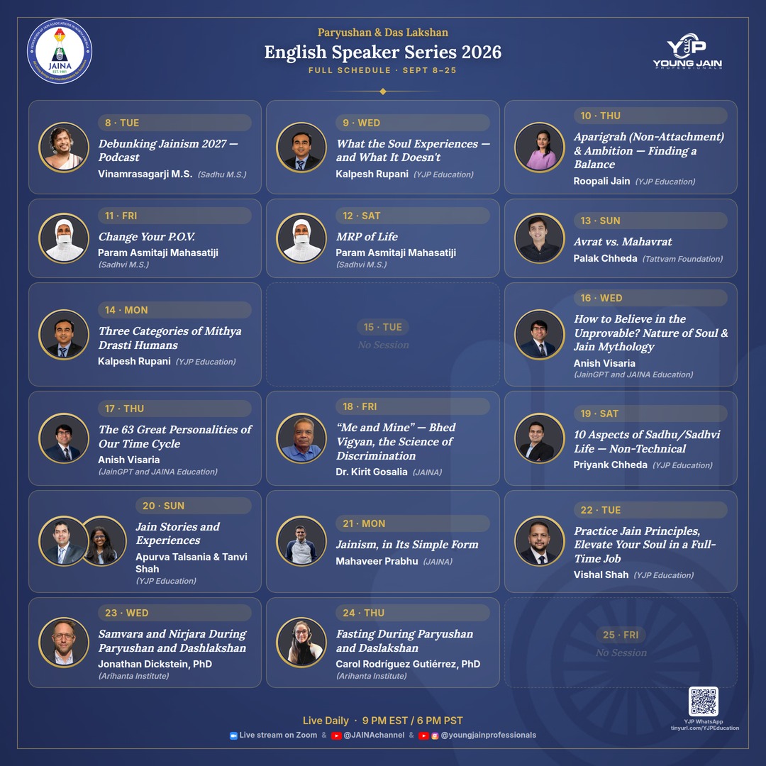 Full speaker lineup for Paryushan & Das Lakshan English Speaker Series 2026