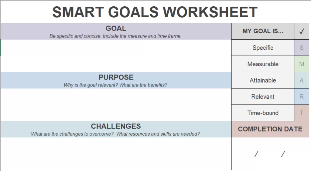Smart Goals Worksheet