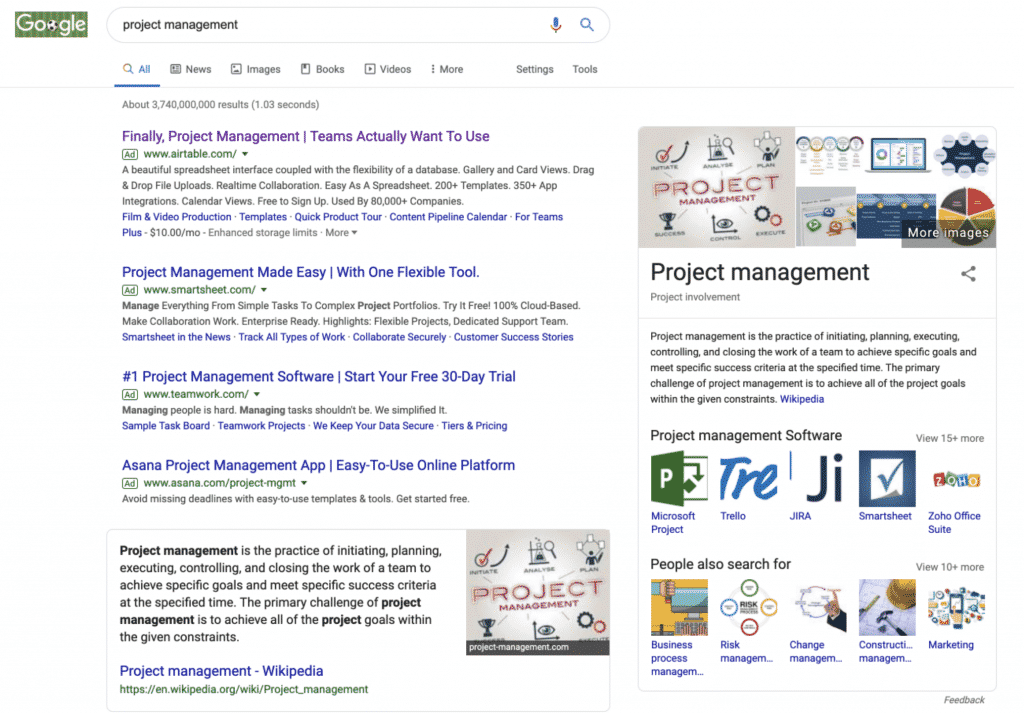 Google search results for Project Management