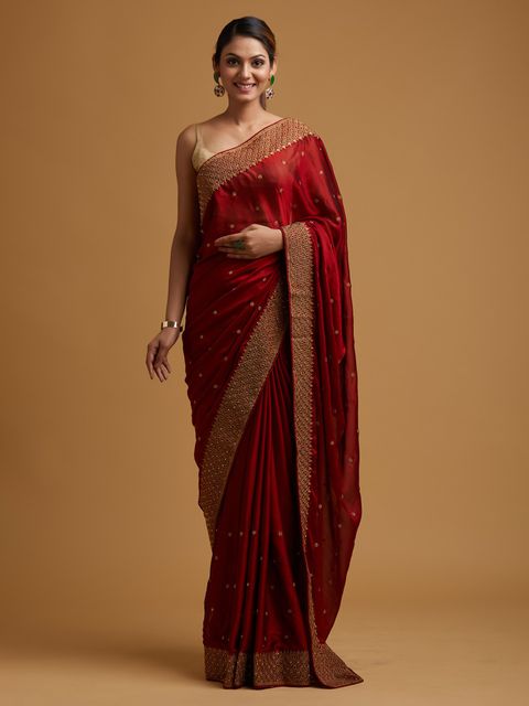 Koskii Zari Work Semi Crepe Designer Saree with Unstitched Blouse preview