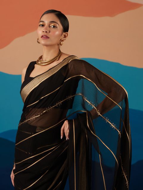 Likha Georgette Beads Or Stones Party Wear Saree & Unstitched Blouse preview