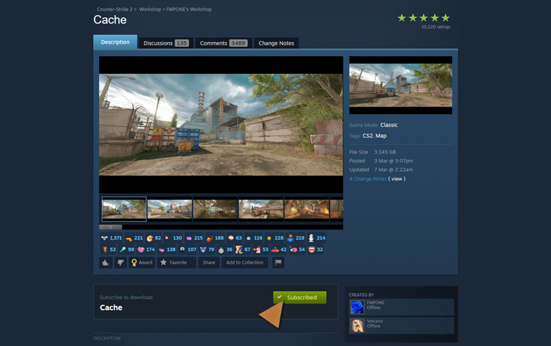 Image of the Cache steam workshop page