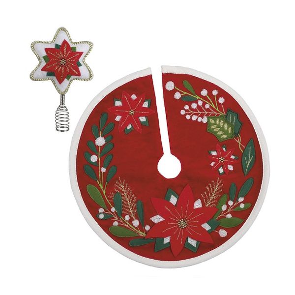 Miniature Poinsettia Tree Topper & Skirt