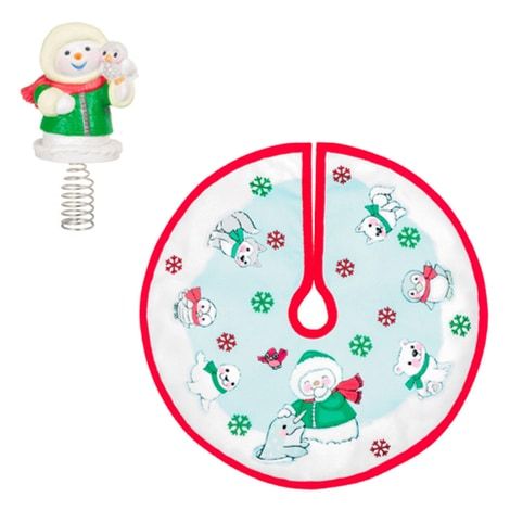 Miniature Snow Buddies Tree Topper & Skirt Set of 2