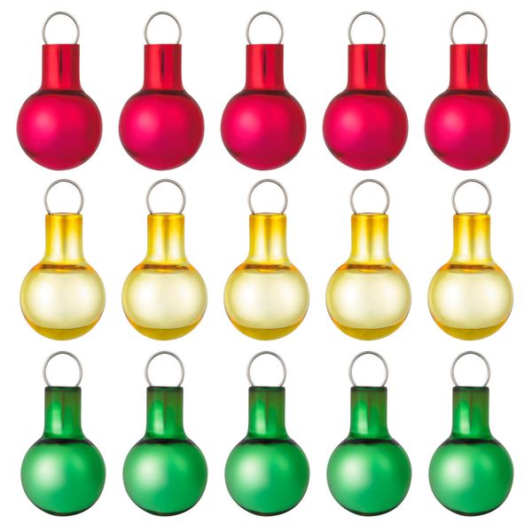 Festive Red, Gold and Green Glass Ornaments, Set of 15