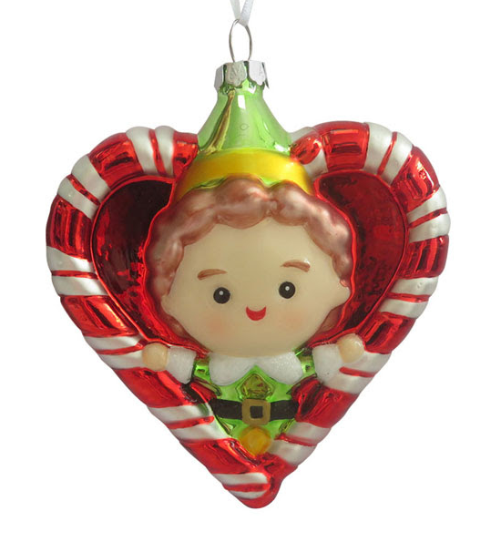 Buddy the Elf in a Candy Cane Wreath