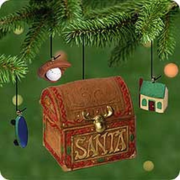 Santa's Toy Box With 3 Miniature Ornaments