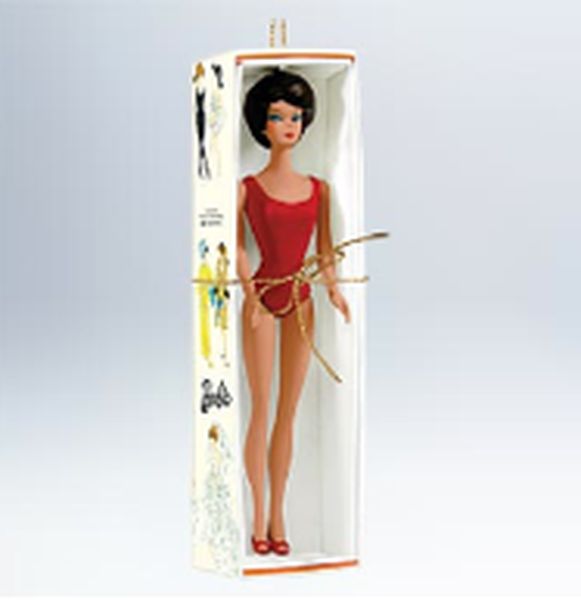 Brunette Bubble Cut Barbie ornament