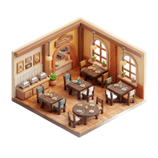 Illustration of 餐廳, dining hall