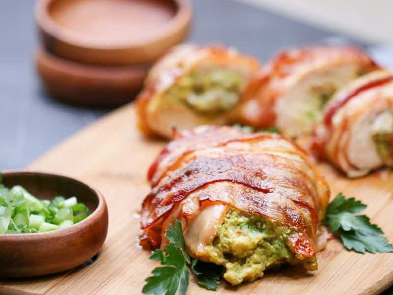 Keto Bacon & Avocado Stuffed Chicken Breast recipe, American, Main Courses