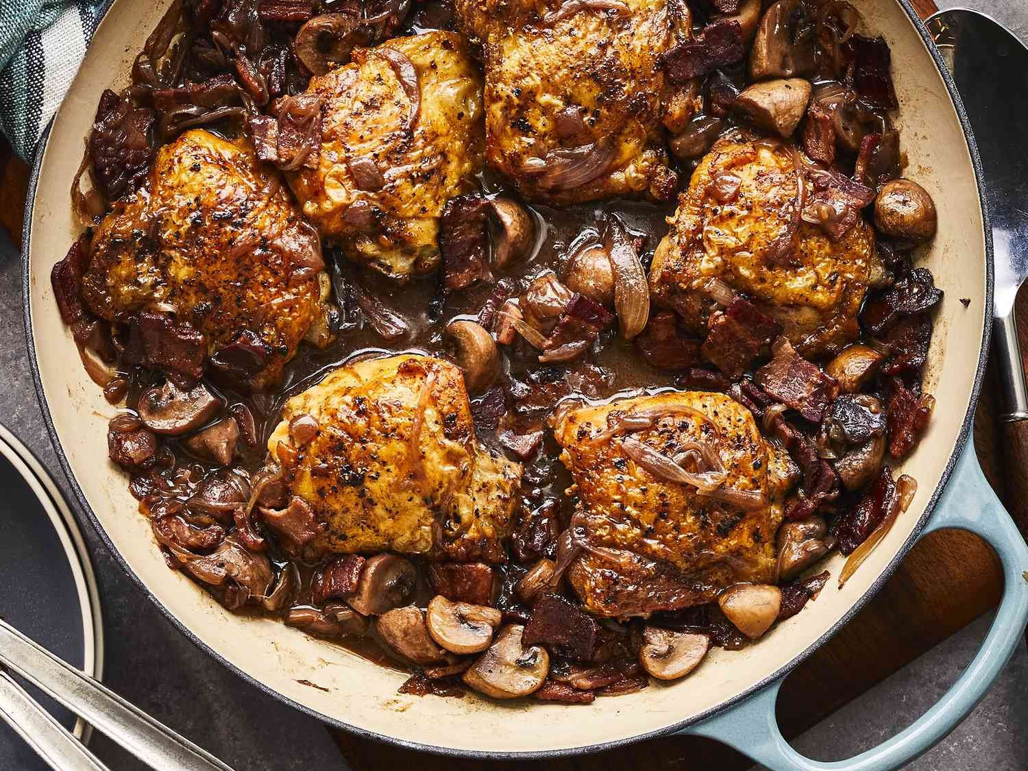 French Chicken Coq au Vin recipe, French, Main Courses